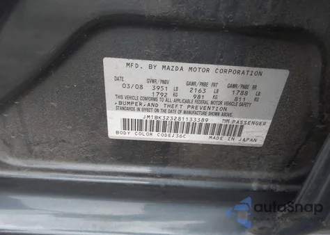 2008 Mazda Mazda3 S Grand Touring z USA, uszkodzony, nr VIN JM1BK323281133389